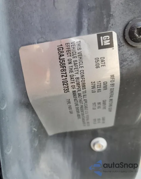 2007 Saturn Ion Level 2 from USA, damaged, VIN 1G8AJ58F87Z102735